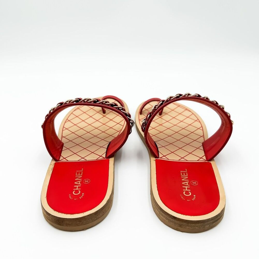 Chanel CC Logo Sandals Chain Leather Flats Size Eu 38.5, US 7.5-8 - Picture 5 of 14